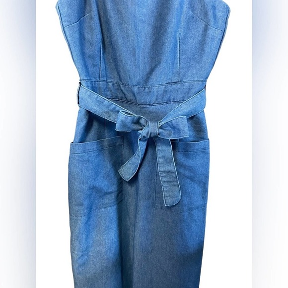 91 Cotton On Womens Jumpsuit Blue Belted Square Neck Short Sleeve Straight Leg 2 - Picture 3 of 6